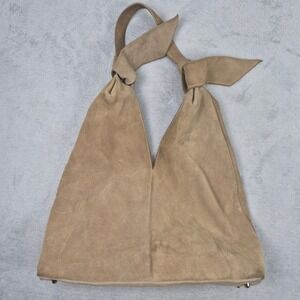 ANNA PAOLA Genuine Leather Made in Italy Suede Hobo Shoulder Bag Taupe Tan Bow